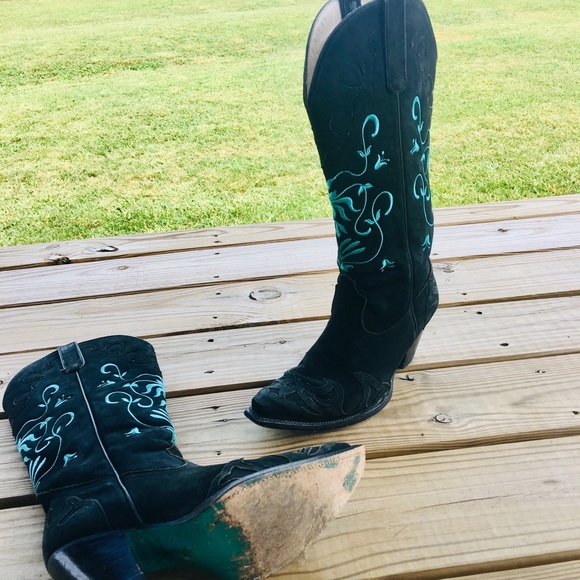 Lane Black and Turquoise Cowgirl Boots - Picture 2 of 9
